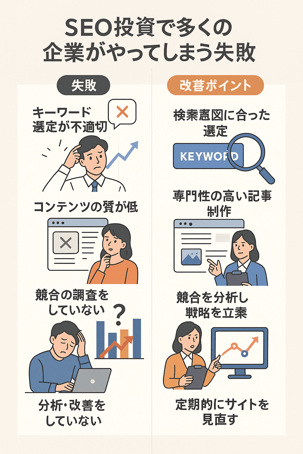 SEO投資で多くの企業がやってしまう失敗と改善ポイント
