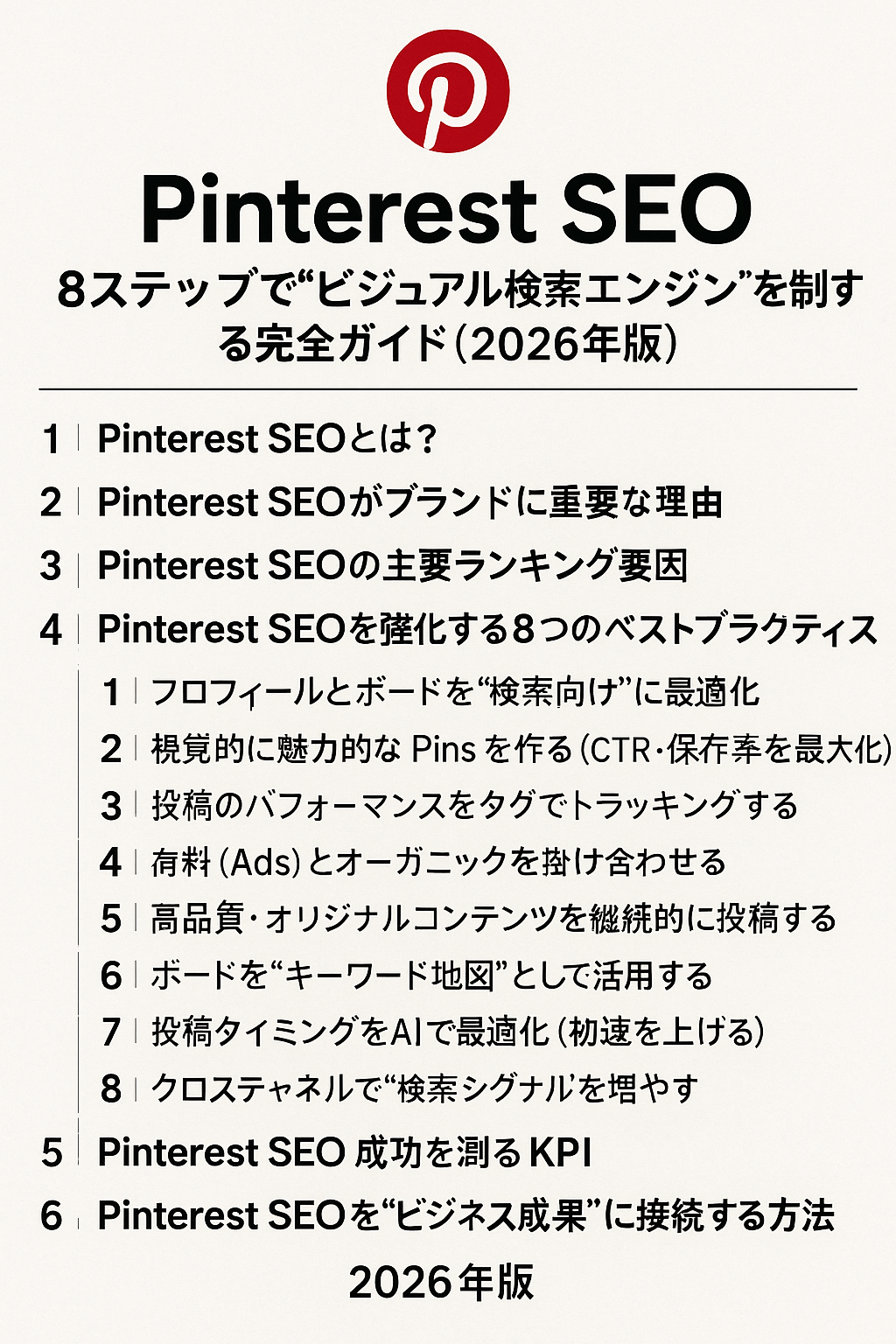 Pinterest(ピンタレスト) SEO：8ステップで“ビジュアル検索エンジン”を制する完全ガイド（2026年版